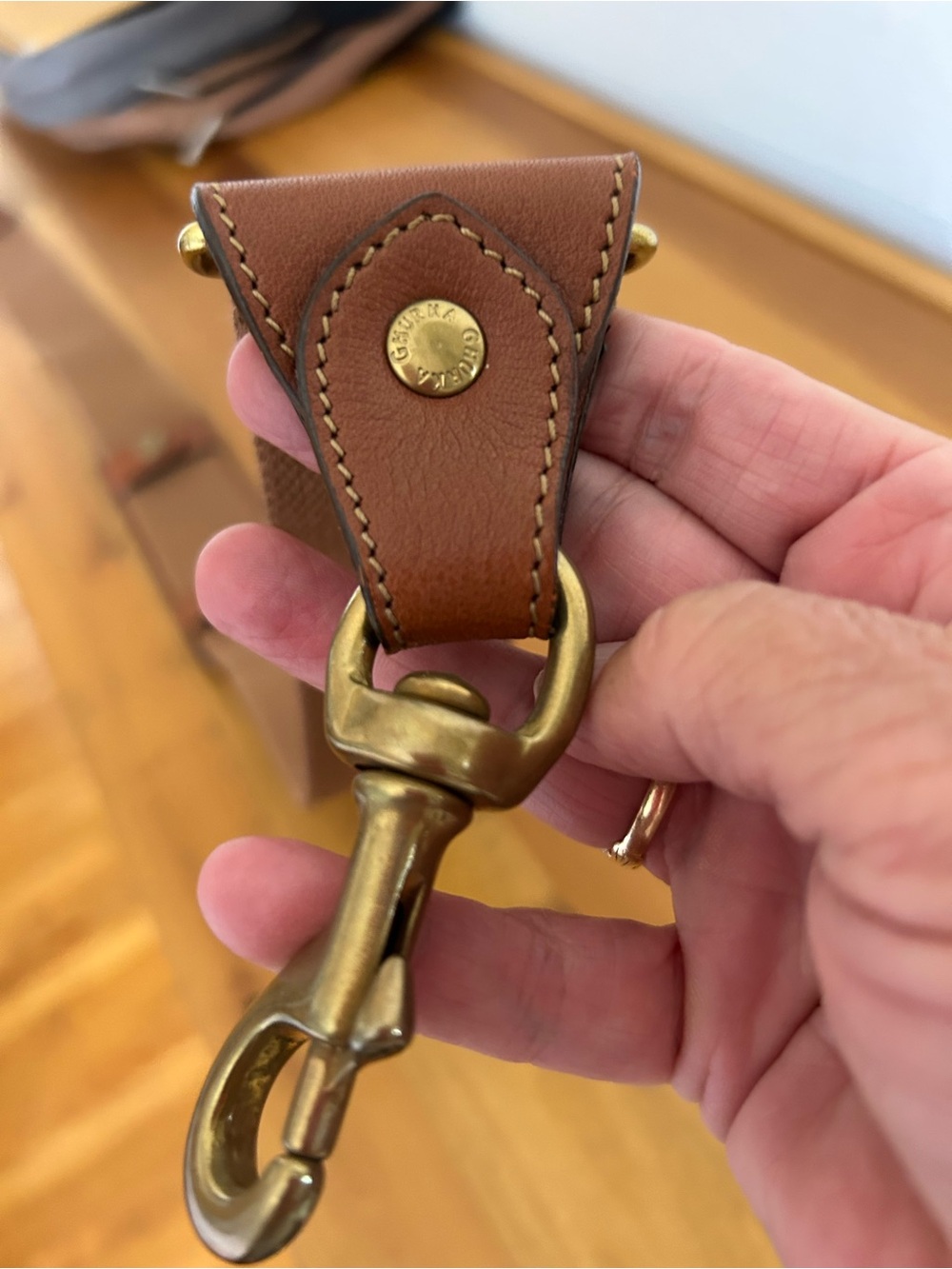 Ghurka Brand Chestnut Brown Webbed Shoulder Strap with Brass Hardware - Picture 5 of 8